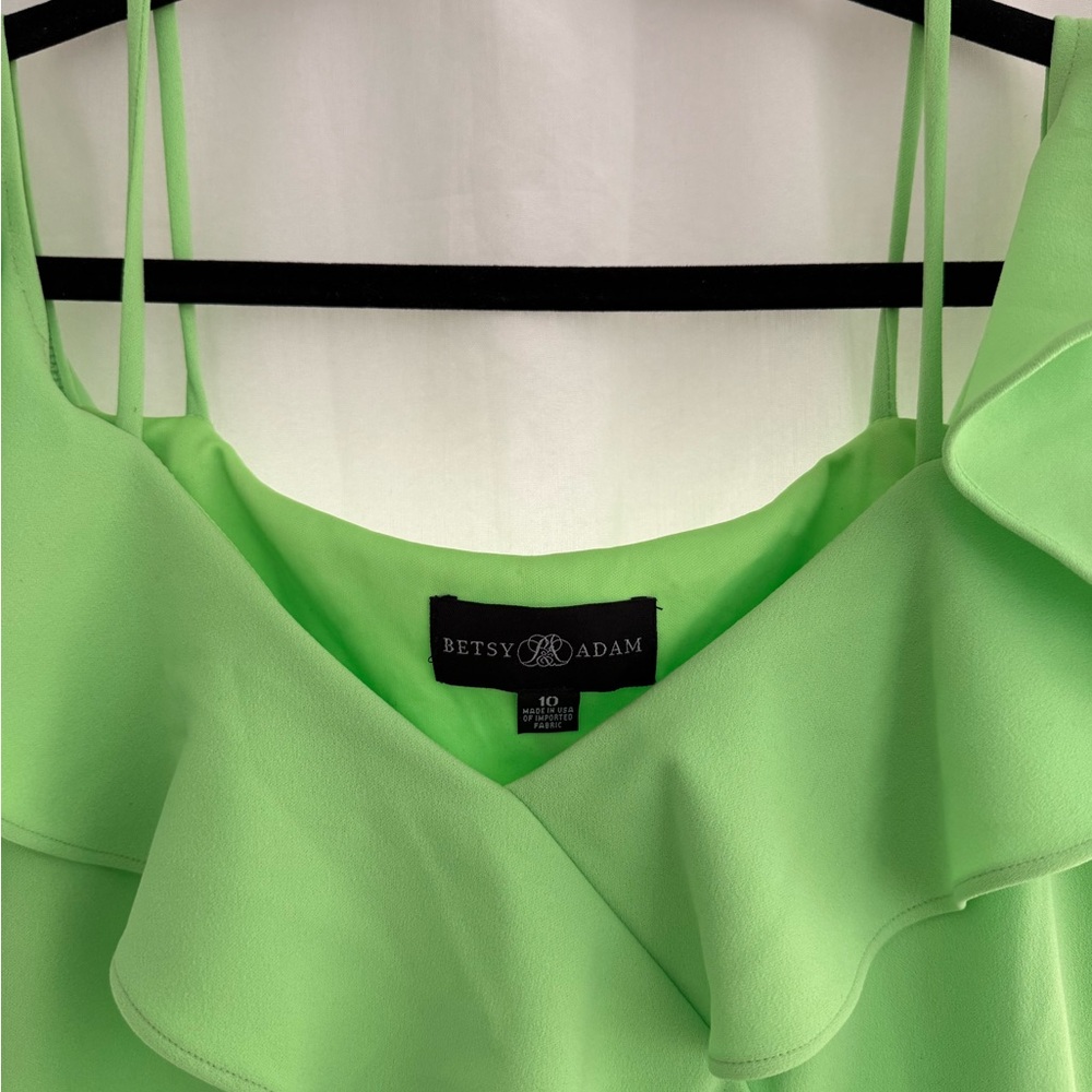 Betsy & Adam Lime Asymmetrical Ruffle Dress - Picture 5 of 9
